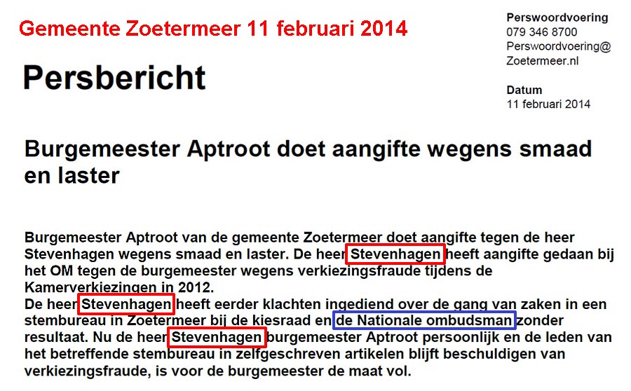 Persbericht Zoetermeer